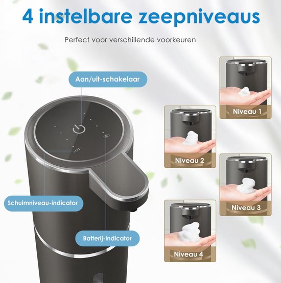 Vesfy Automatische Zeepdispenser Zwart met Wandmontage - USB Oplaadbaar - Infrarood Sensor en Foamfunctie - 380ml - Zeeppompje
