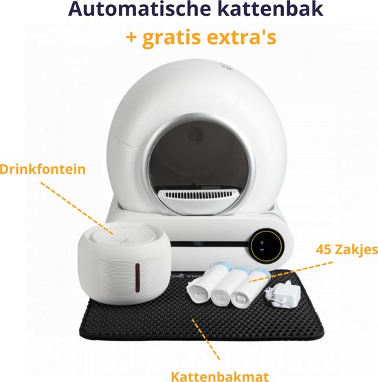 Viervoeter - Automatische Kattenbak - Zelfreinigend - incl Matje en 3 rollen Opvangzakjes