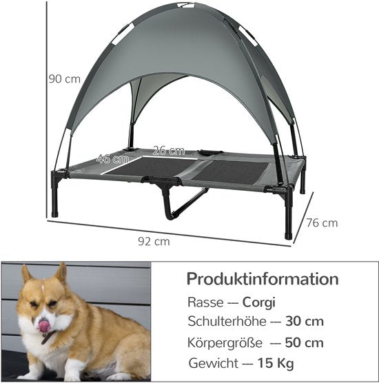 Hondenligbed met dak verhoogd hondenstretcher - ademende stof - Medium