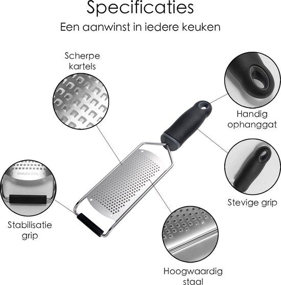 Handrasp - RVS - Keukenrasp - Kaasrasp fijn - Kaasrasp - Citroenrasp - Groenterasp - Zest - Zesteur - Handraspen