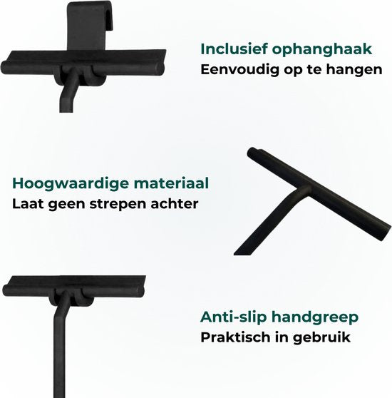 AKSA Home® Vloertrekker met Raamwisser - Douchewisser - Trekker Douche - RVS Vloerwisser - met Steel - Zwart