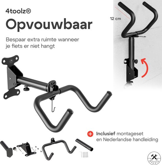 4toolz® Fiets Fiets Ophangsysteem Opklapbaar - Wandbeugel voor fiets