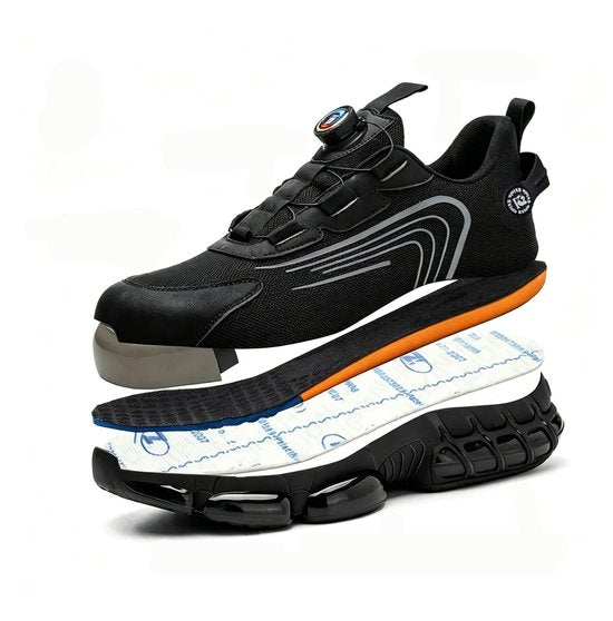 Veiligheidsschoenen Heren - Maat 48 - Stalen Neus & Anti-Perforatie Zool - Lichtgewicht & Ademend - Anti-Slip Werkschoenen met Draaisluiting - Zwart