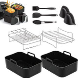 Airfryer Accessoireset 10-delig – Siliconen Bakjes, RVS Rekken, Spiesenrek, Tang, Spatel & Bakkwast – Geschikt voor Dual Zone Airfryer 7-10L – Vaatwasserbestendig & Hittebestendig 230°C