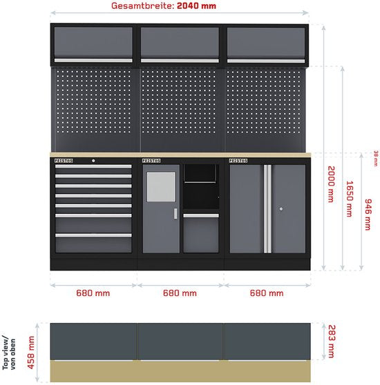 Feistos Gereedschapskast Apollo 11 - 46x204x200cm - Grijs/zwart