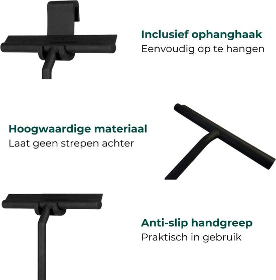 AKSA Home® Douchewisser met Ophanghaak - Trekker Douche - Raamwisser - Zwart