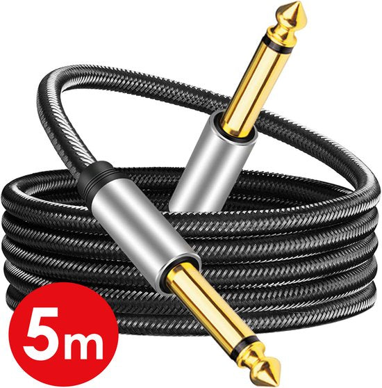 Vesfy Gitaarkabel 5 Meter - 6.3mm Jack naar 6.3mm - Instrumentkabel voor Gitaar, Bas & Keyboard