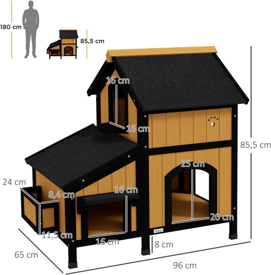 Kattenhuis Kattenhut met Bloembak - 96x65x85 cm - Geel + Zwart