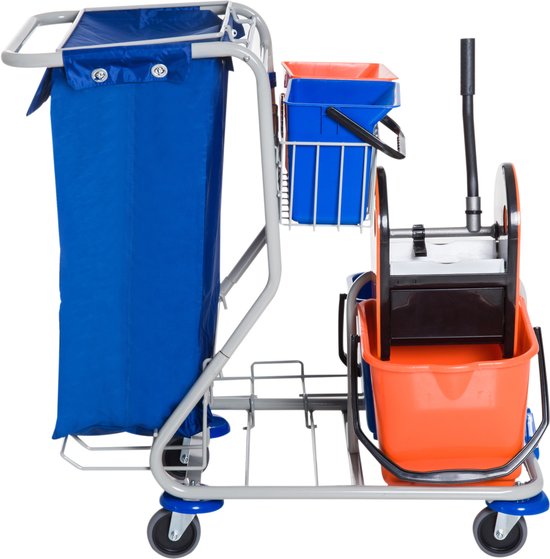 Schoonmaakkar Schoonmaakwagen met Wringer en 4 emmers met wielen