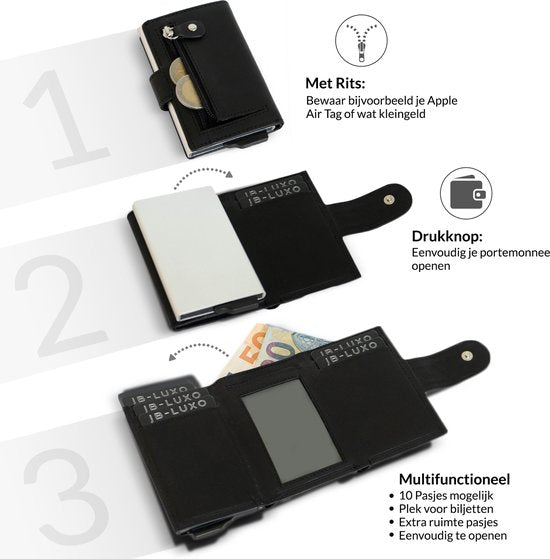 JB-Luxo Pasjeshouder - Uitschuifbaar - RFID Anti-Skim - Pasjes - en Aluminium