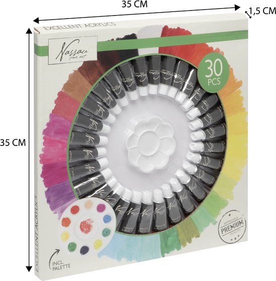 Nassau Fine Art - Professionele Acrylverf - Acrylverfset - Acrylic Paint Set - Verf - Verf Set - Verven -Schilderen - Kinderen - Hobby - Hoge Kwaliteit Verf - 30 Kleuren