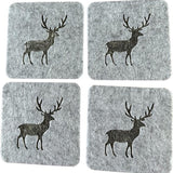 Onderzetters - Grijs met Eland - 4 stuks - Vilt - Dubbelzijdig - Tafelbeschermer - Onderzetters voor Glazen