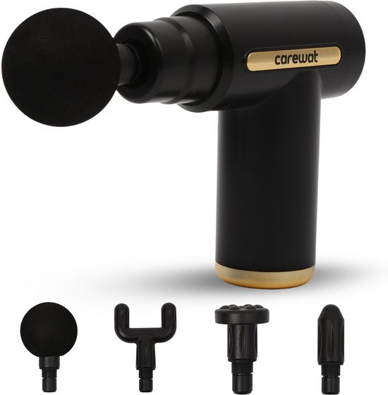 Carewat Massage Gun – Spiermassage Apparaat met 4 Opzetstukken – Draadloos – Stil – Oplaadbaar via USB-C – Spierontspanner voor Nek, Rug en Benen