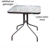 Vierkante Glazen Tuintafel – 60x60x70 cm – Gehard Glas – Stabiel Stalen Frame – Weerbestendig – Zwarte Bistrotafel voor Tuin, Balkon & Terras