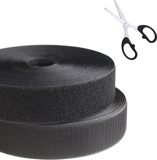 Klittenband Zelfklevend 25 meter - Klittenband zelfklevend Zwart - Klittenband - Zelfklevend Klittenband - Klittenband Rol - Klittenband met schaar