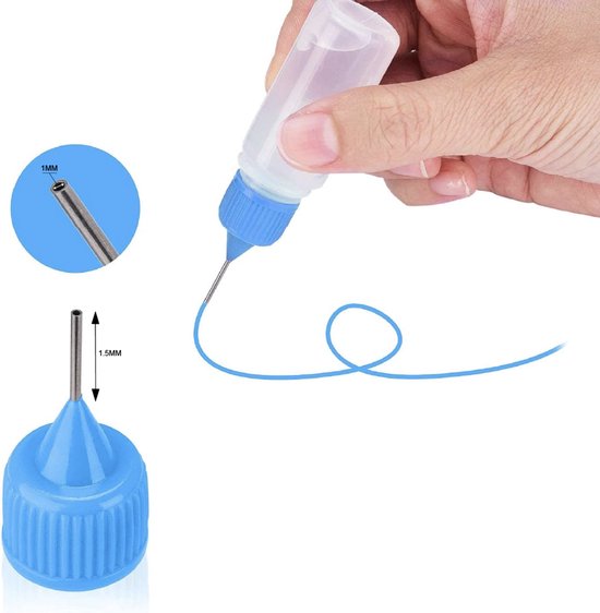 24ME® - Set van 6 Navulbare Lijmflesjes met Naaldpunt Incl. 6 Trechters - 5ML
