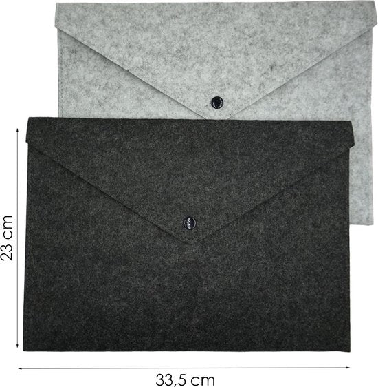 Aktetas Vilt - 2 Stuks - Lichtgrijs & Donkergrijs - Documenten Houder A4 - Laptopsleeve - Documentenmap - Documententas - Sleeve voor Documenten