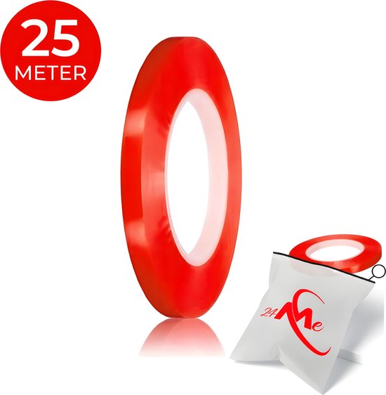 24ME® 25 Meter Zeer Dun Transparant Dubbelzijdig Tape - Ultra Strong - Montagetape - Dubbelzijdige Tape - Voor binnen- en buitengebruik