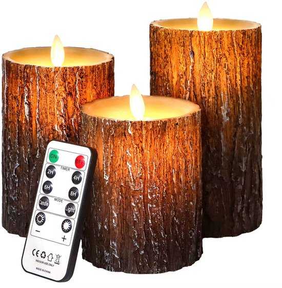 LED Kaarsen Met Afstandsbediening - Bewegende Vlam - Echte Wax - Elektrische Kaarsen - Op Batterijen - Dimbaar en Timer Functie - Set van 3