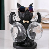 Franse Bulldog Beeld – Chique Decoratief Beeld – Wijnfleshouder - Zwart Goud - Resin - Wijnrek - Art Sculptuur