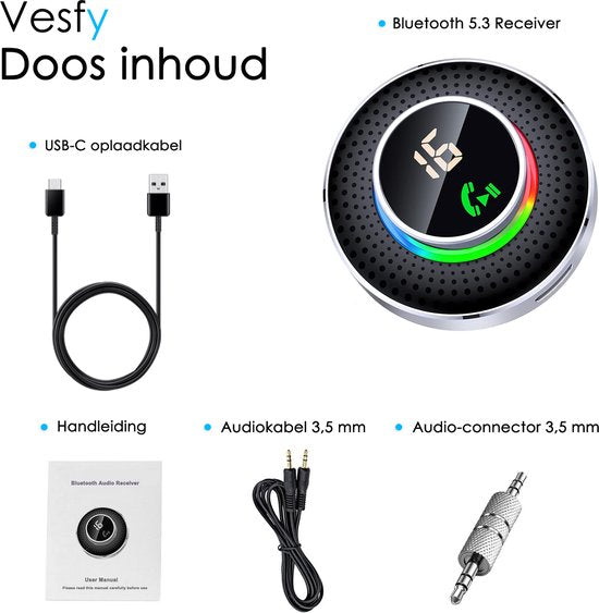 Pro bluetooth receiver- BT 5.3 - 3.5 mm AUX - Bluetooth Transmitter - Bluetooth Ontvanger