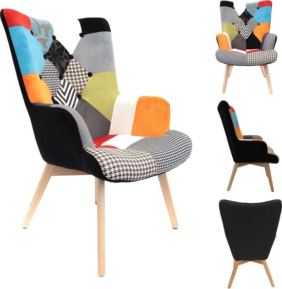 Helsinki Patchwork Bont Fauteuil Armleuning - Bont gekleurd