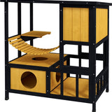 4goodz Kattenhuis 3 laags 85x60x88 cm - Geel + Zwart