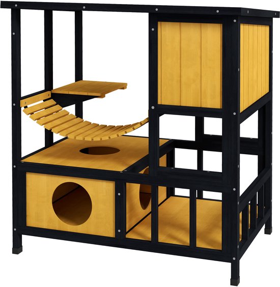 4goodz Kattenhuis 3 laags 85x60x88 cm - Geel + Zwart