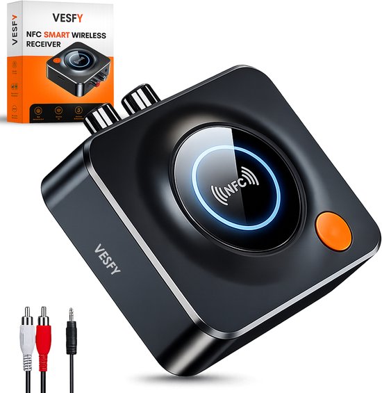 Vesfy Bluetooth Ontvanger - Bluetooth 5.1 Adapter - NFC - AUX & RCA - Voor Stereo, Speakers & Auto