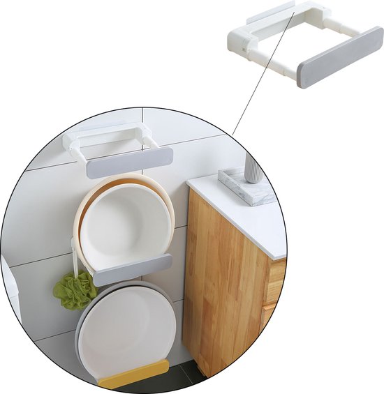 Badkamerrek Uitschuifbaar - Zelfklevend - 25 x 20 x 5 cm - Wit - Grijs - Handdoekrekje - Badkamer Organizer - Ruimte Besparende Opberger