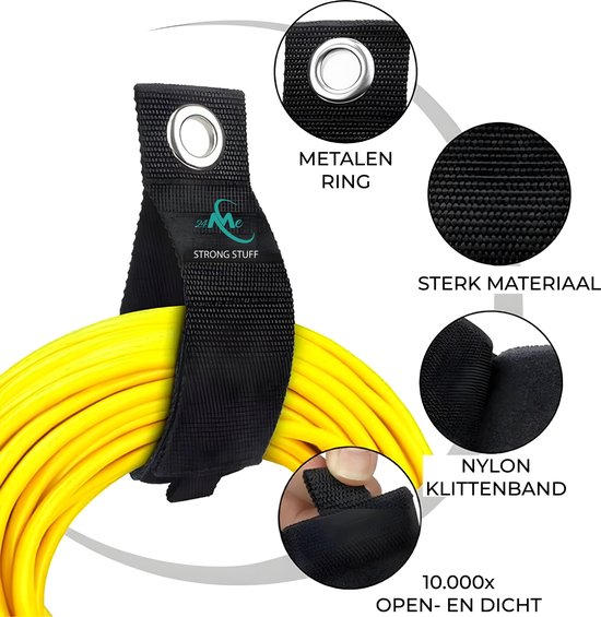 24ME® 4x Heavy Duty Storage Strap - Maat L - Kabelbinders met Ring - Sterk Klittenband - Organizers - Slijtvast