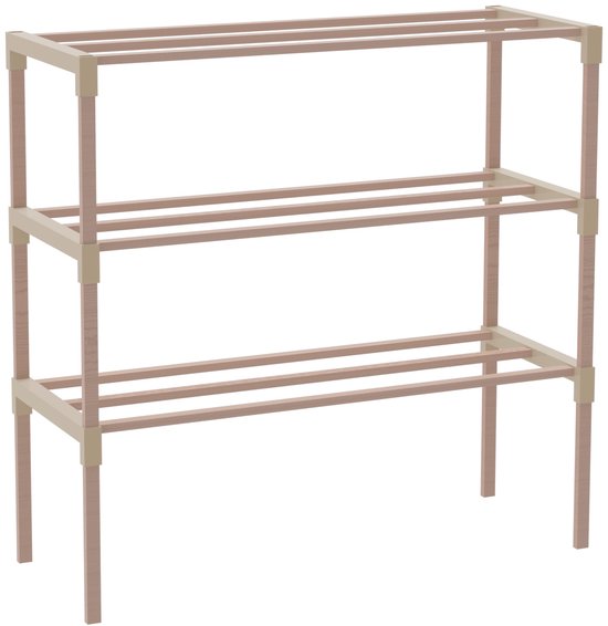 Fixwood Schoenenrek 3 Lagen – Beige - Houten Schoenenkast – Compact & Ruimtebesparend Schoenenrek voor 9+ Paar – Modern Design – 51 x 23 x 57 cm