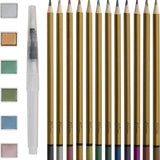 Nassau Fine Art 19-Delige Metallic Mixed Media Set | Metallic Kleurpotloden - Metallic verf - Waterbrush | In Handige Opbergbox
