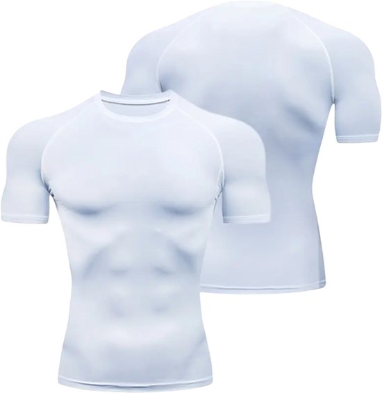 SparkNine Aeroflex heren sport t-shirt - strakke & aansluitende fit - XL - wit - ademend & sneldrogend - elastisch