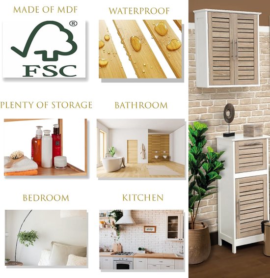 4goodz Wandkast Badkamer MDF Stockholm 52x22x55cm - wit/bruin