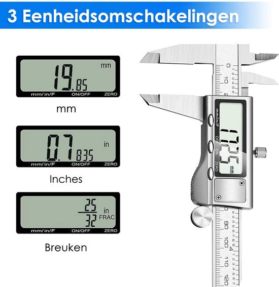 Digitale Schuifmaat - 150 mm Precisie Meting met LCD Display - Inclusief Opbergtas & Batterijen