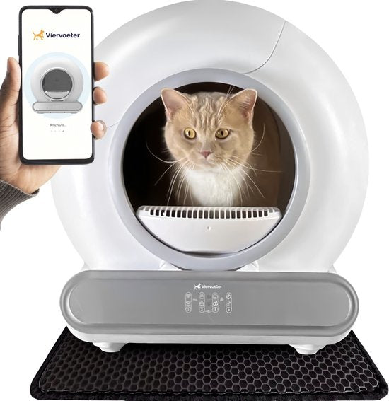 - Automatische Kattenbak - Bedienen via App - 65L - incl matje en 3 rollen opvangzakjes
