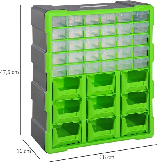 Assortimentsdoos 39 sorteerbox schuifladen voor kleine onderdelen - Groen
