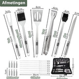 Chefino BBQ Accessoires Set – 21-delig BBQ Pakket – Compleet RVS Barbecue Accessoires met Draagtas – Roestvrijstaal Kamado Accessoires