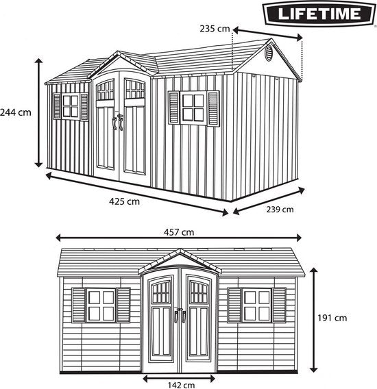 Lifetime - LG23000 - Tuinhuis - Tuinschuur - 244 x 244 x 457 cm