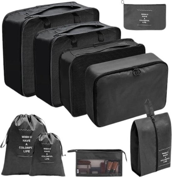 Packing Cubes - Zwart - 9-delige set - Packing Cubes Compression - Optimale Koffer Indeling