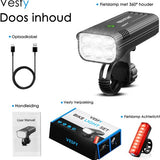 Vesfy Fietslampjes Set - Voorlicht & Achterlicht - USB Oplaadbaar - 1000 Lumen - Waterdicht IPX5 - Fietsverlichting voor Stadsfiets, MTB & Racefiets