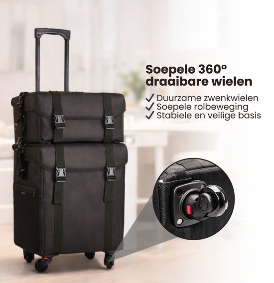 Pedicurekoffer met Wieltjes - Zwart - 60x41x30 cm - Pedicure case - Ambulante Pedicure Koffer
