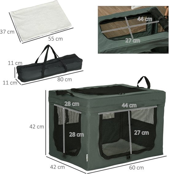 Kattenreismand opvouwbaar voor honden en katten tot 4 kg/40 cm - 3 ingangen - met kussen