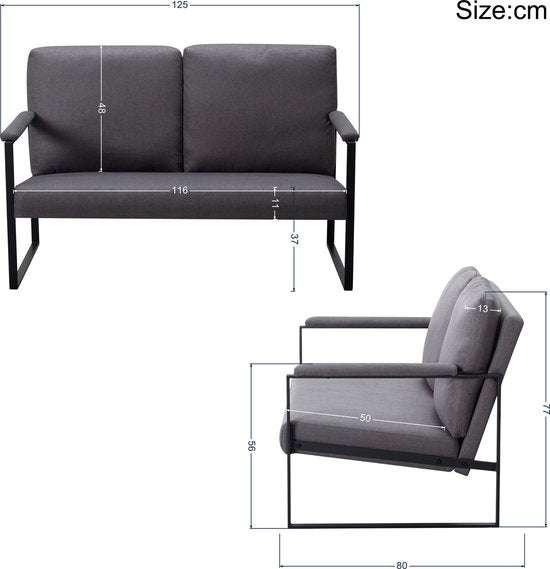 Zitbank voor 2 Personen - Blauw - 125 x 80 x 77 cm - Loveseat - Stijlvol en Comfortabel voor Elk Interieur