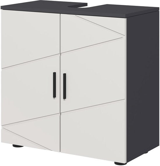 Wastafelonderkast met Uitsparing - 60 cm hoog - Wit met grijs