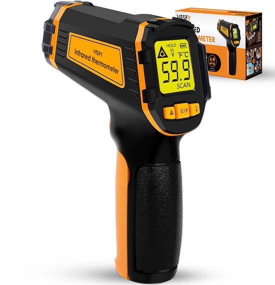 Vesfy Digitale Infrarood Thermometer - IR Thermometer -50°C tot +490°C - Warmtemeter met LCD Display - Voor BBQ, Pizza Oven, Grill & Oven