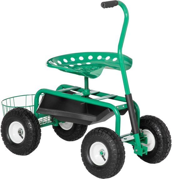 Tuinwagen met zitting, opbergmand voor tuingereedschap, verstelbare zithoogte 46-59 cm - tot 150 kg