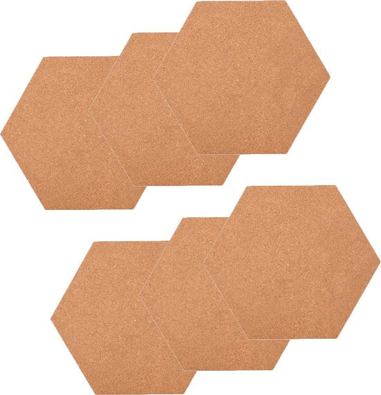 Kurk prikbord - 6 stuks - 34 cm x 30 cm - Prikbord - Zeshoek - Zelfklevend Kurkbord - Prikpen - Punaise