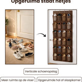 Schoenenkast Hangend - Schoenenzak 24 vakken - Opbergen van Schoenen aan Deur - Schoenenzak Bruin - Oplossing voor rondslingerende schoenen - Hoogwaardige Schoenenkast
